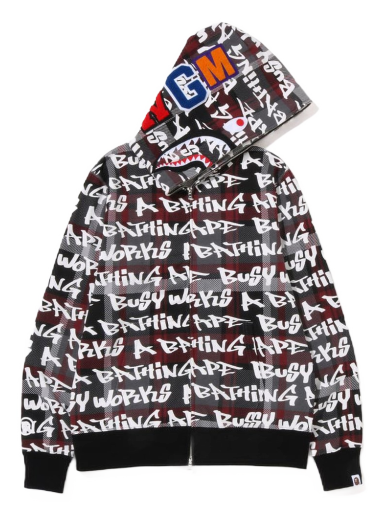 Mikina BAPE Graffiti Check Shark Full Zip Hoodie Čierna | 1I80-115-007