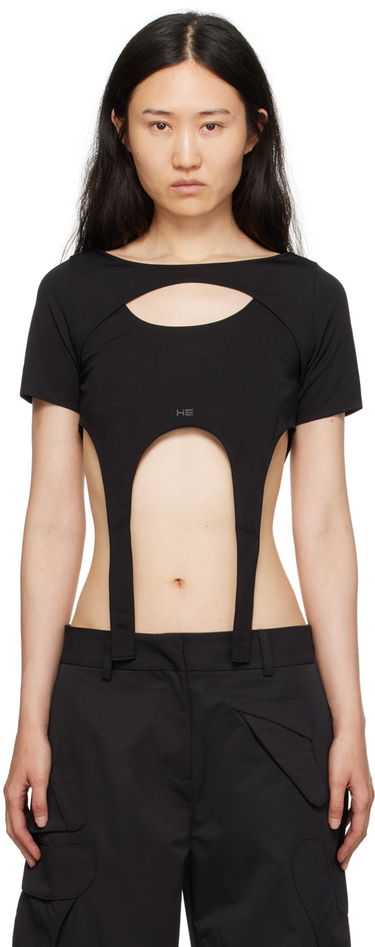 Crop Top HELIOT EMIL Harness Cutout T-Shirt Čierna | HE_W_13_042_BLK01, 0