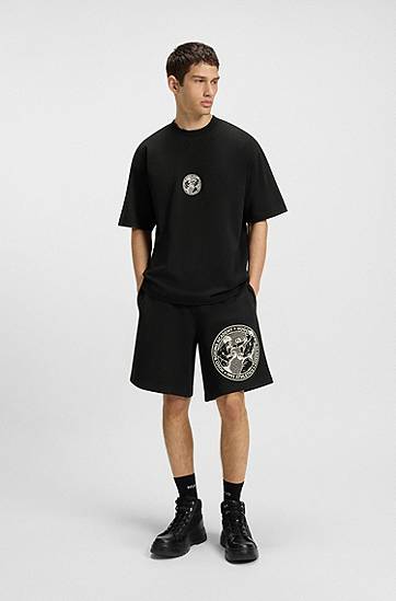 Šortky BOSS Cotton-Terry Shorts with Boxing Academy Graphic Čierna | 50542413, 1