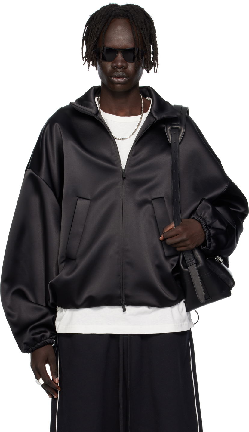 Bomber bunda Fear of God ESSENTIALS Bonded Satin Zip-Up Bomber Jacket Čierna | 202SP258070F