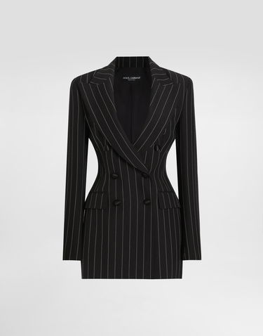 Bunda Dolce & Gabbana Dolce & Gabbana Double-breasted Pinstripe Wool Blazer Čierna | F29M2TFR22MS8051, 0
