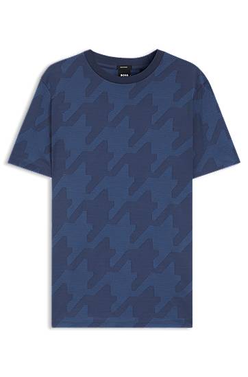 Tričko BOSS Houndstooth Jacquard T-Shirt Modrá | 50518869