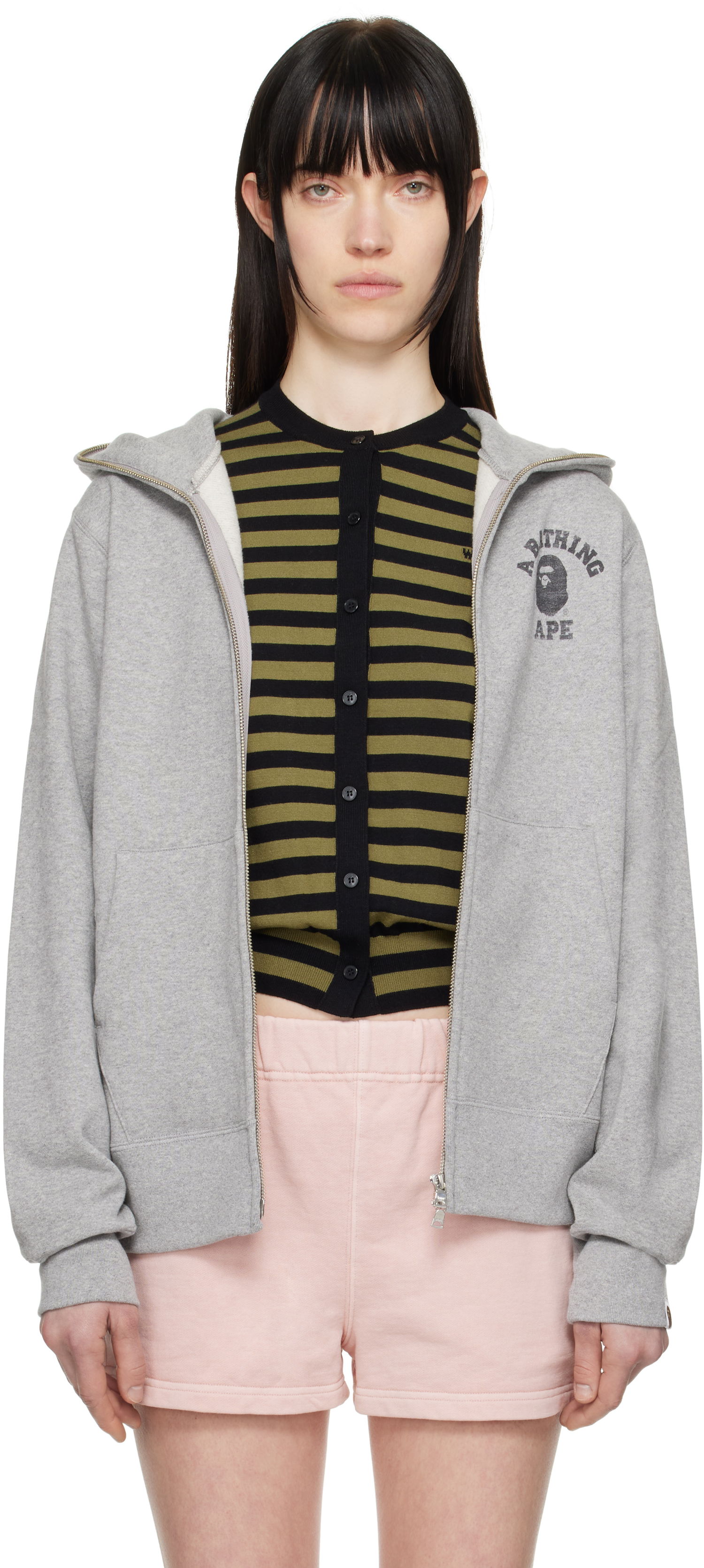 Mikina BAPE A Bathing Ape Over Print Full Zip Hoodie Šedá | 001ZPK801002M, 0