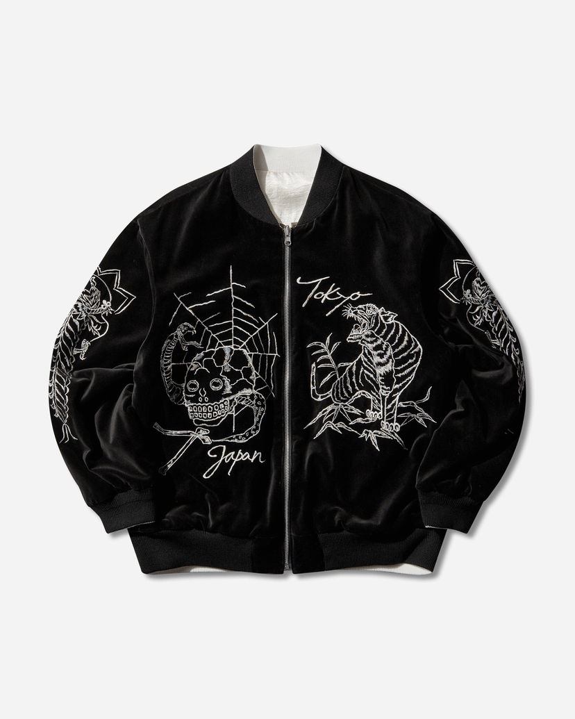Bomber bunda Neighborhood Velvet Tokyo Japan Souvenir Jacket Čierna | 252AQNH-JKM03 BLACK