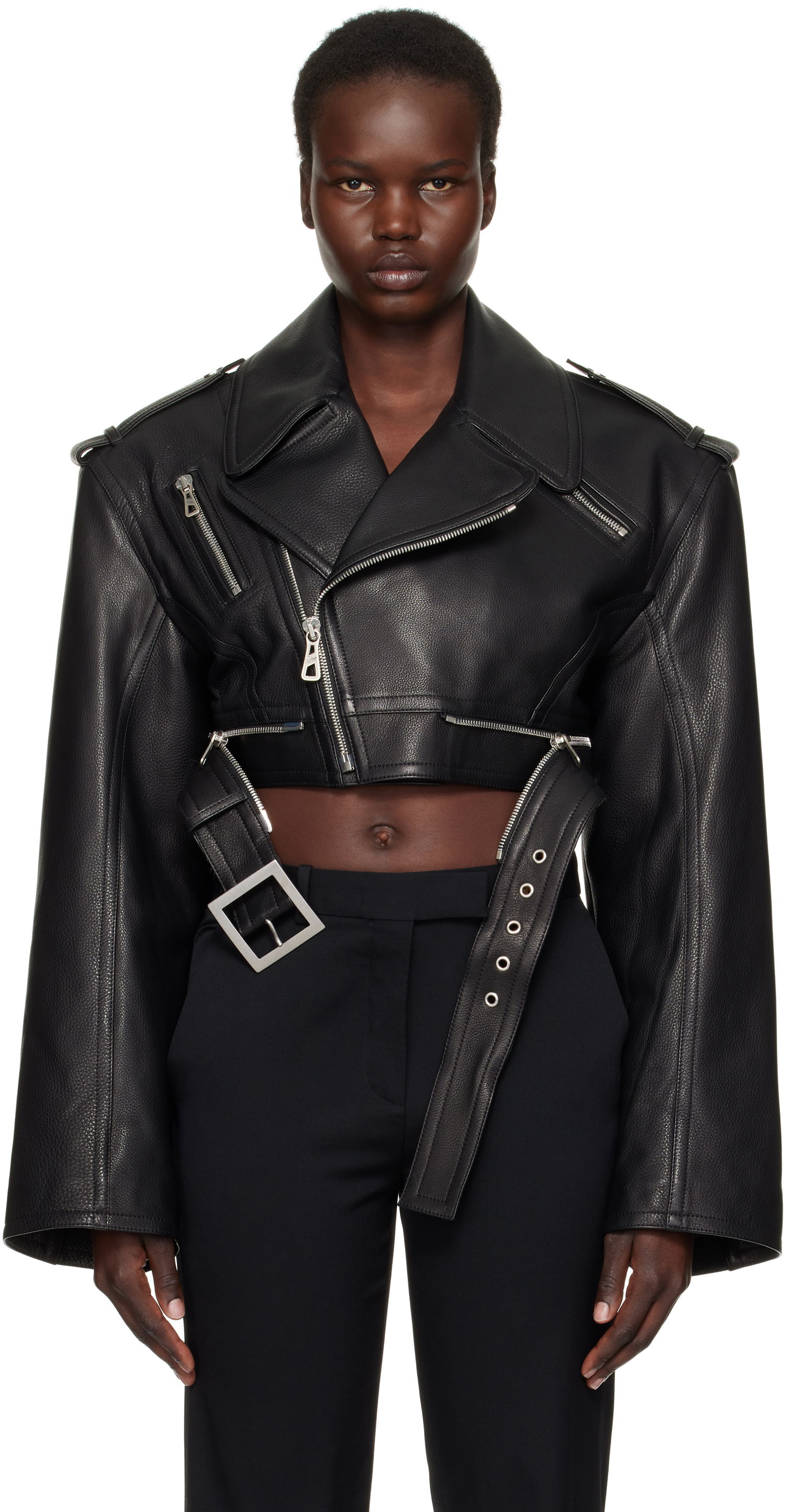 Bunda Jean Paul Gaultier Jean Paul Gaultier 'The Cropped Perfecto' Cropped Leather Jacket Čierna | 25/33-F-VE103B-L027-0062, 0