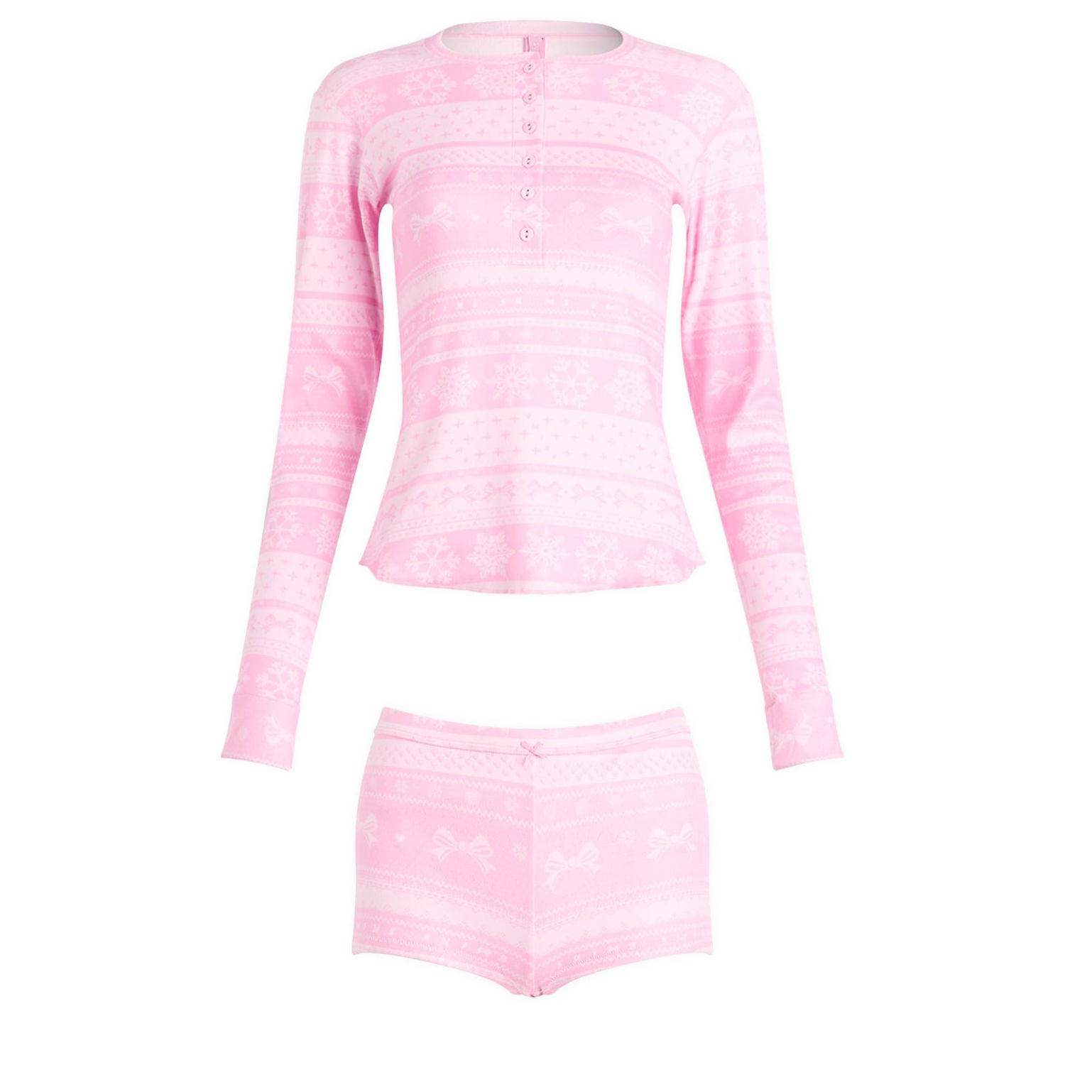 Pyžamo SKIMS Plush Pointelle Bow Fairisle Henley & Short Set Ružová | ST-SST-10867W-BBW, 1