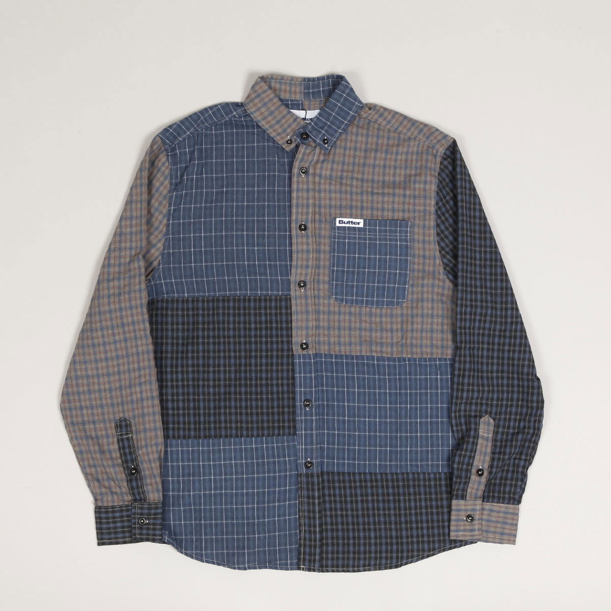 Košeľa Butter Goods Butter Goods Patchwork Plaid Shirt Modrá | butter-gooods-patchwork-plaid-ls-shirt-overdye-navy, 1