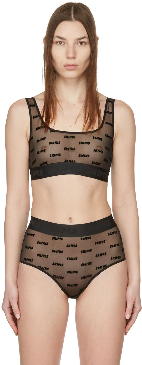 Podprsenka SKIMS After Hours Logo-Jacquard Mesh Bra Čierna | BR-SCN-1312, 0