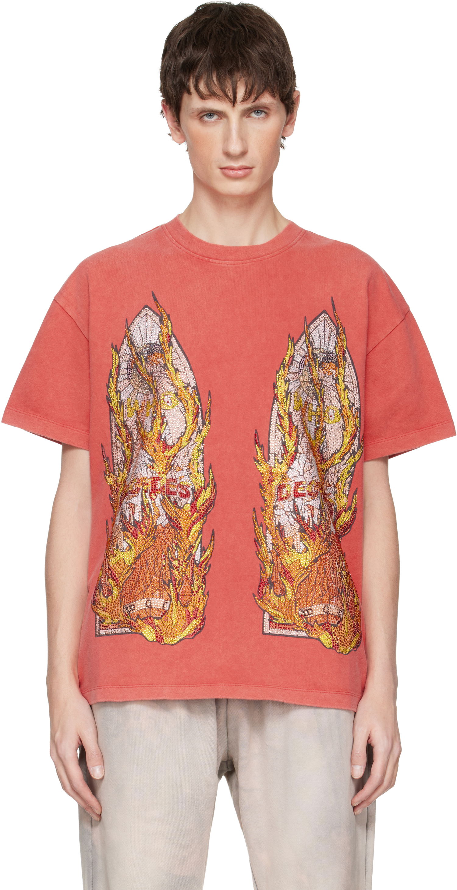 Tričko Who Decides War Rhinestone Flame Glass T-shirt Červená | 1110520003FW25, 0
