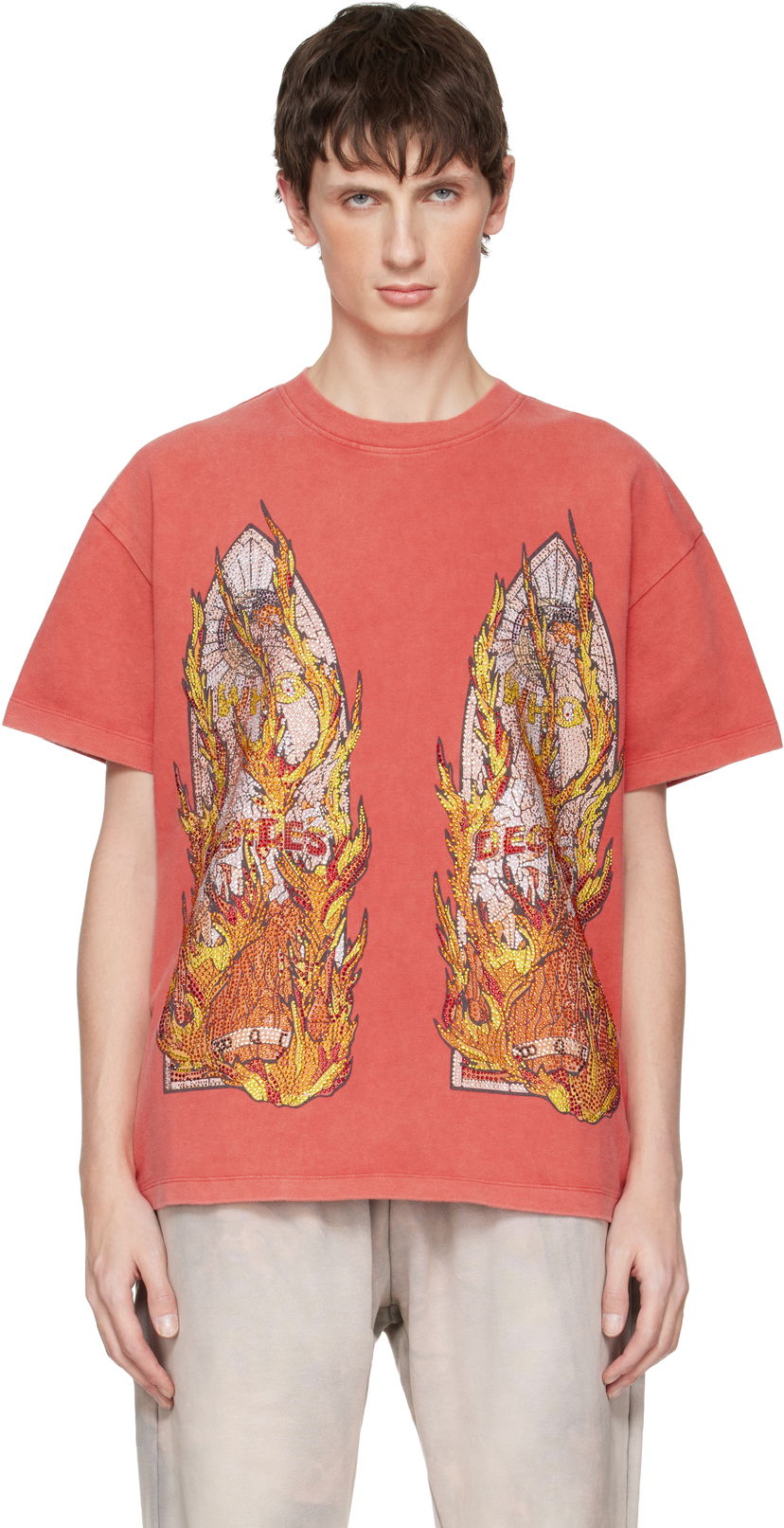 Tričko Who Decides War Rhinestone Flame Glass T-shirt Červená | 1110520003FW25