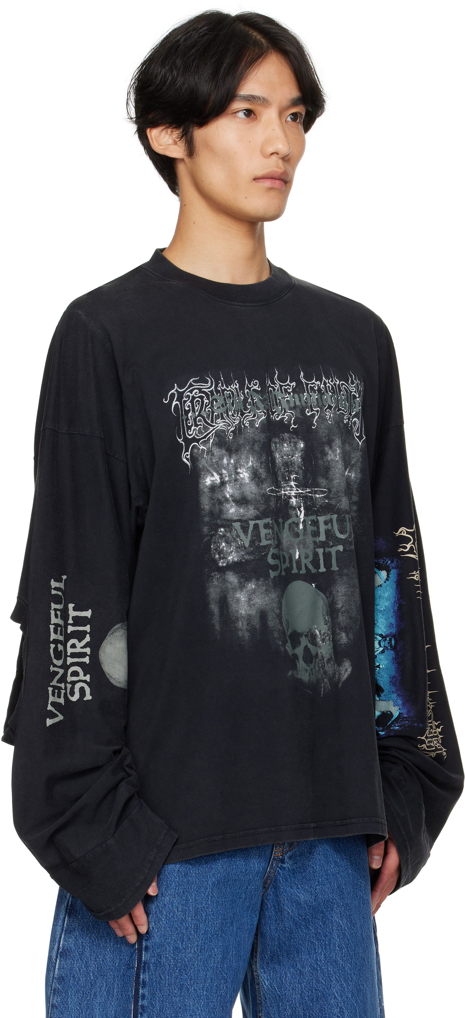 Tričko VETEMENTS Vetements Cradle of Filth 'Spirit' Cut-Up Longsleeve T-Shirt Čierna | UCF76LS680M, 1
