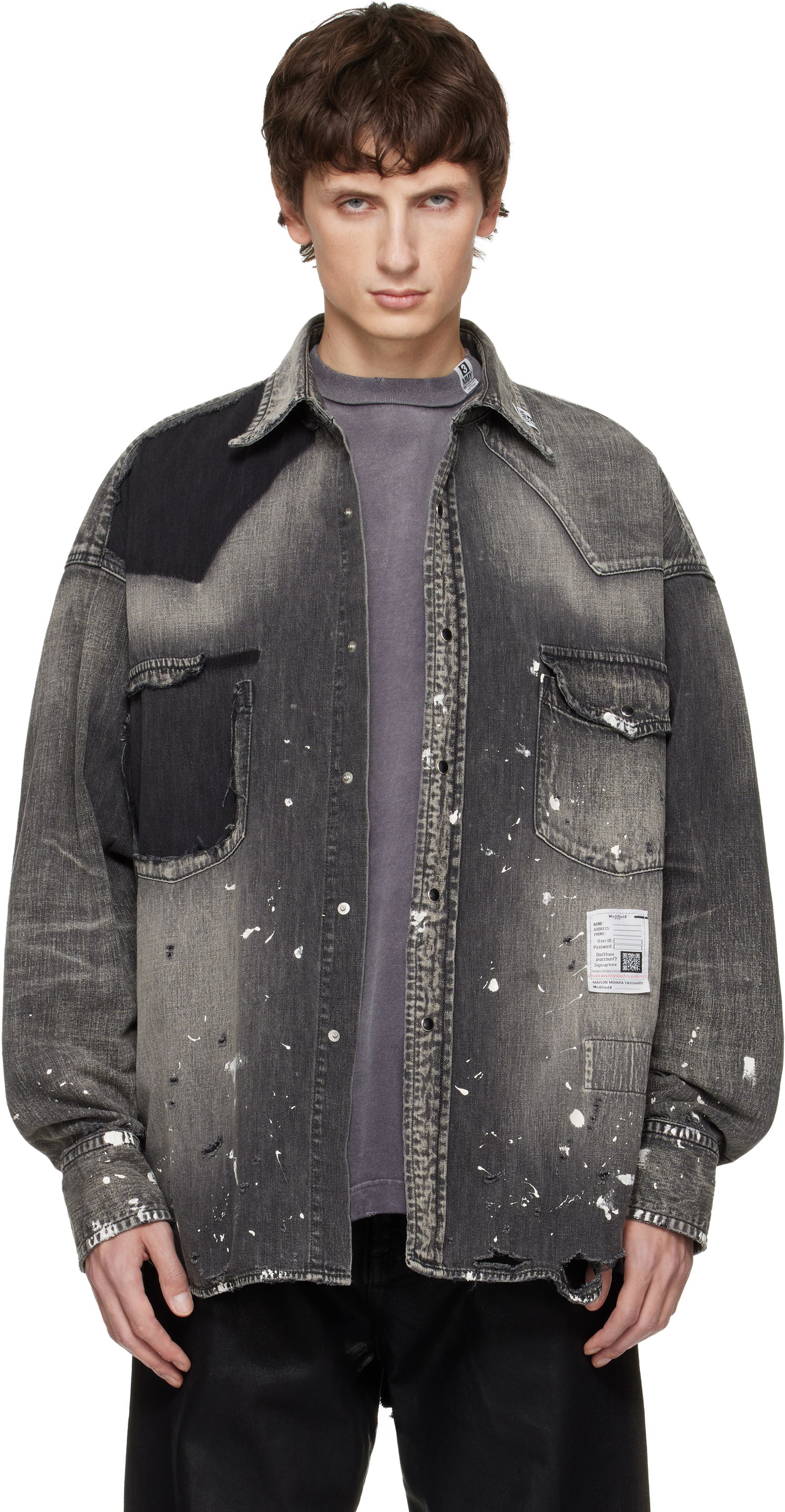 Košeľa Maison MIHARA YASUHIRO Distressed Denim Shirt Šedá | J15SH125, 0