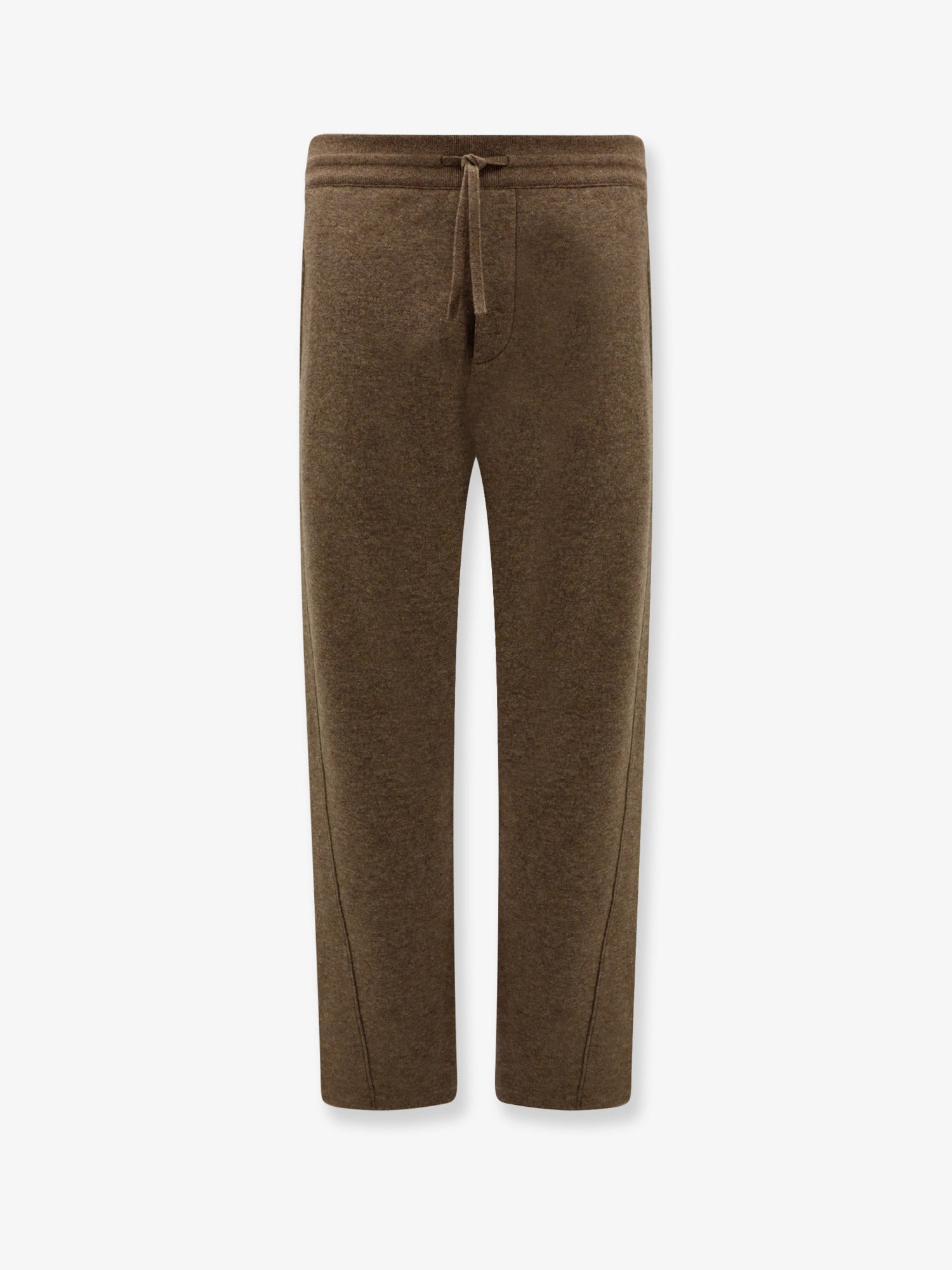 Brown Wool Blend Straight-Leg Trousers