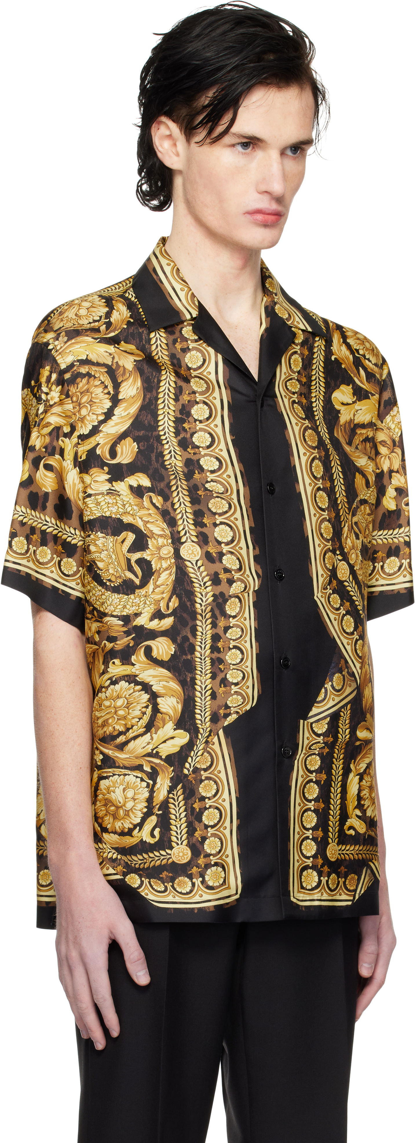 Košeľa Versace Black & Gold Wild Illusion Silk Shirt Čierna | 1003926_1A11896, 1