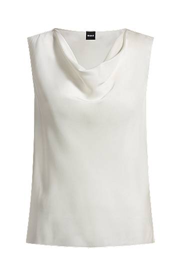 Tielko BOSS Stretch Silk Cowl Neck Sleeveless Blouse Biela | 50537652, 0