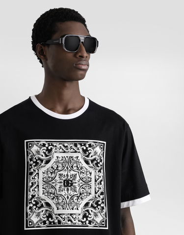 Tričko Dolce & Gabbana Dolce & Gabbana Cotton T-Shirt with Tile Print Čierna | G8ST2ZG7O9TN0000, 3