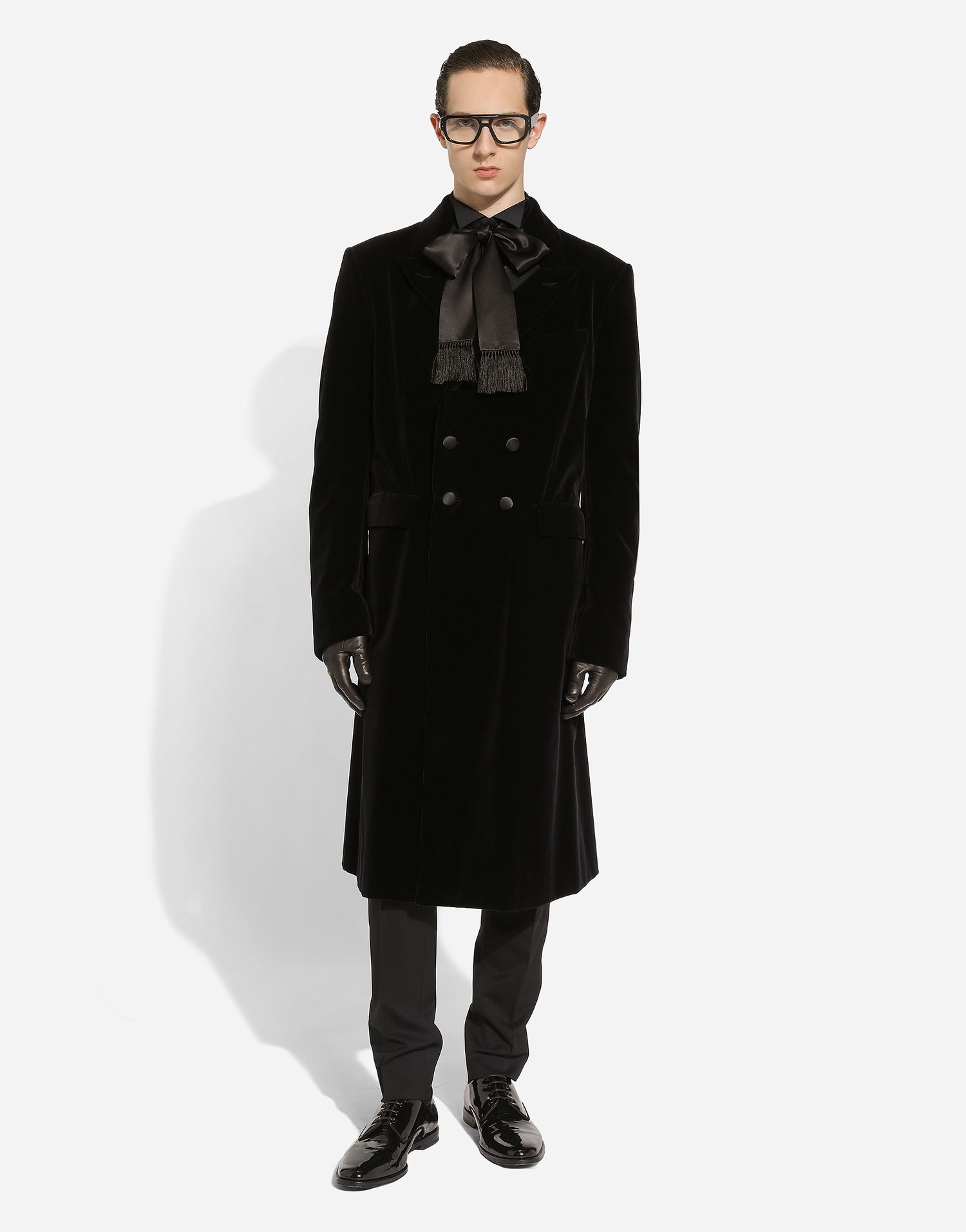 Kabáty Dolce & Gabbana Velvet Coat With Satin Details Čierna | G039YTFUVCEN0000, 1