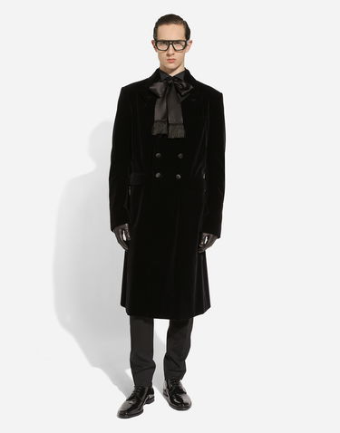 Kabáty Dolce & Gabbana Velvet Coat With Satin Details Čierna | G039YTFUVCEN0000, 1