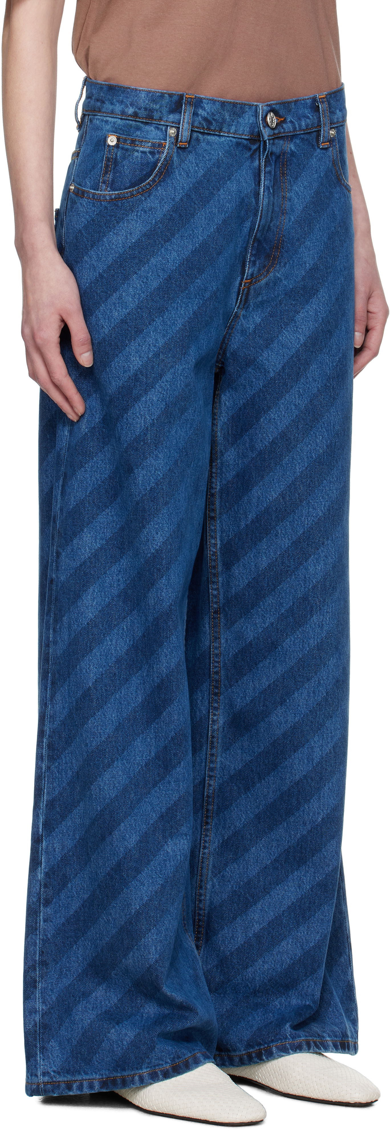 Džínsy Marni Marni Wide Leg Diagonal Stripe Jeans Modrá | PAJD0432A0 USCX36, 1