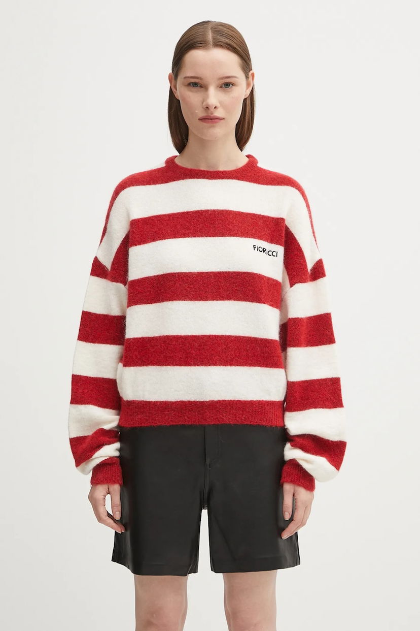 Sveter Fiorucci Fiorucci Cropped Alpaca Striped Sweater Červená | W02FPKSW448KN11RD02