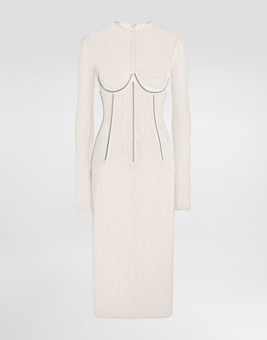 Šaty Dolce & Gabbana Dolce & Gabbana Lace Calf-Length Dress with Corset Detailing Biela | F6TSLTFLUCQW0001, 0