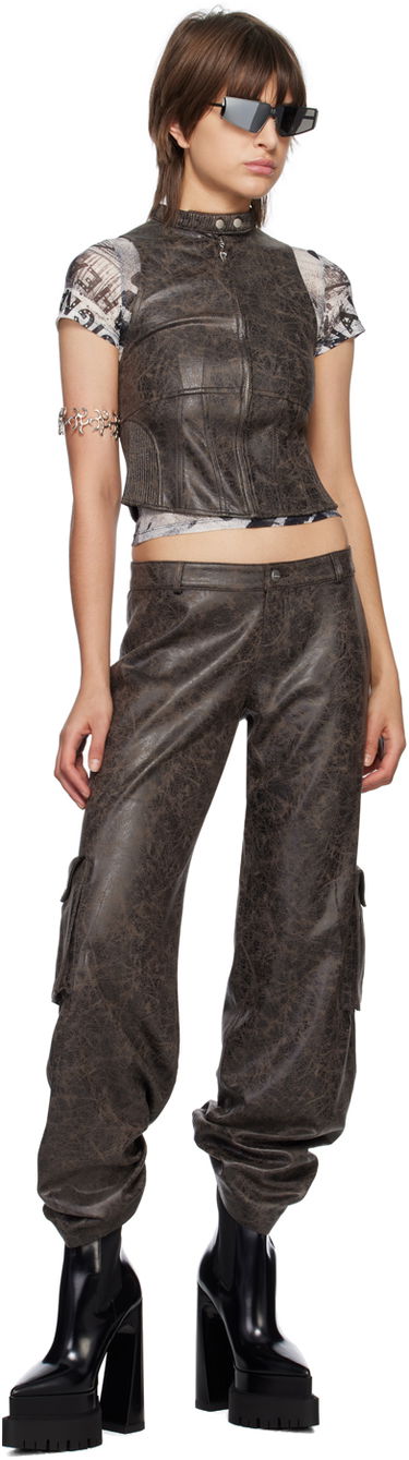 Cargo nohavice Miaou Miaou Elias Faux-Leather Cargo Pants Hnedá | 1034DVSVAR, 3