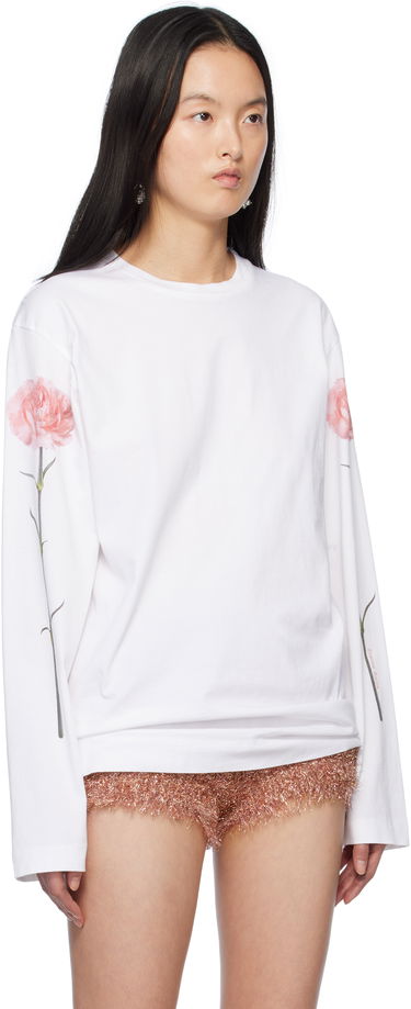 Tričko Simone Rocha Simone Rocha Carnation Print Long Sleeve T-Shirt Biela | 5194P32P32A-W 0569, 1