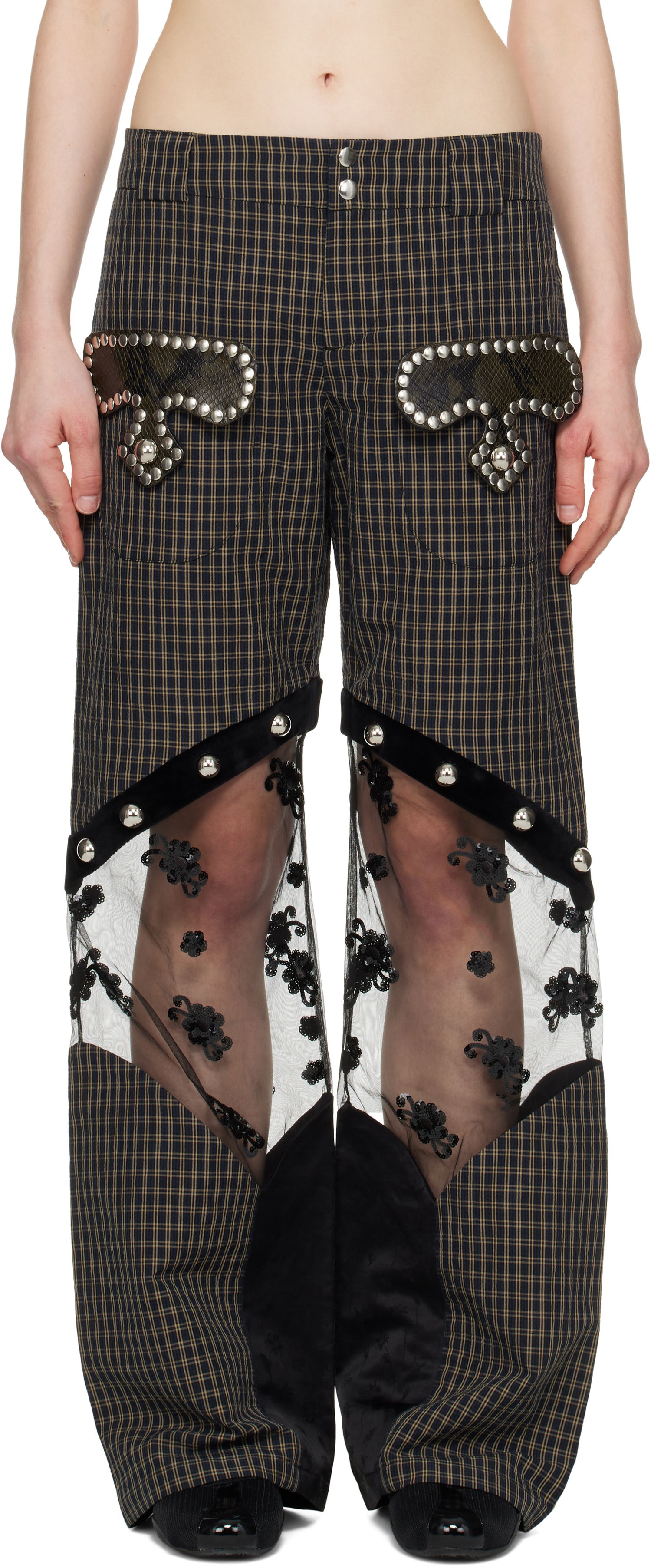 Nohavice Chopova Lowena Chopova Lowena Rusher Plaid & Lace Panel Trousers Hnedá | 4092, 0