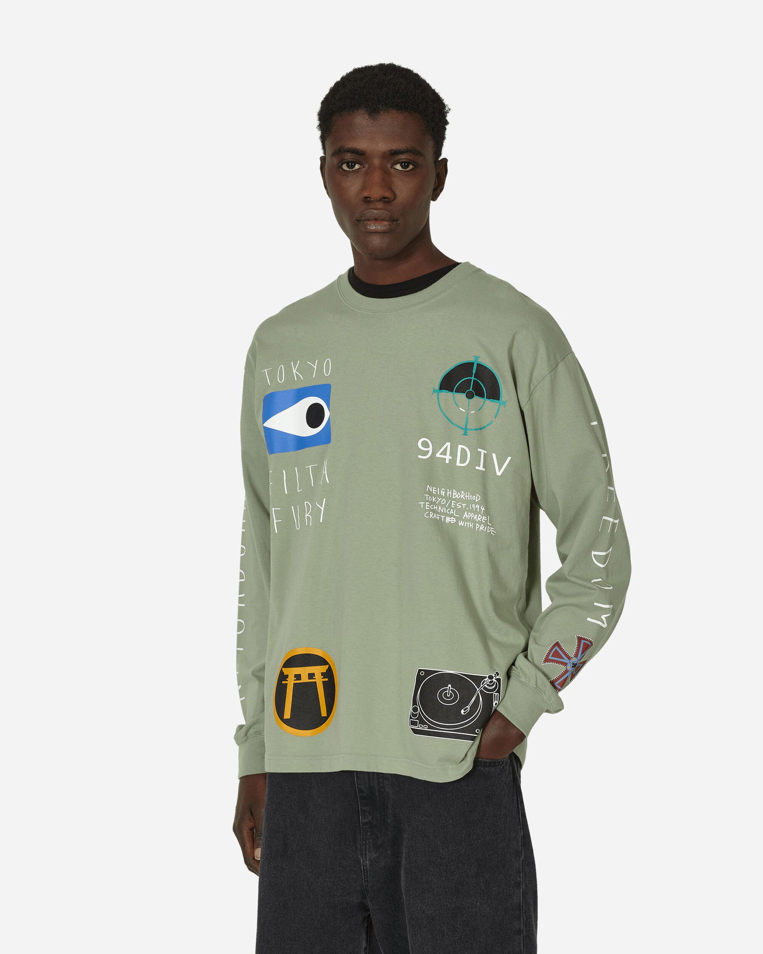 Tričko Neighborhood LS-10 Longsleeve T-Shirt Sage Green Zelené | 241PCNH-LT10 SG, 1