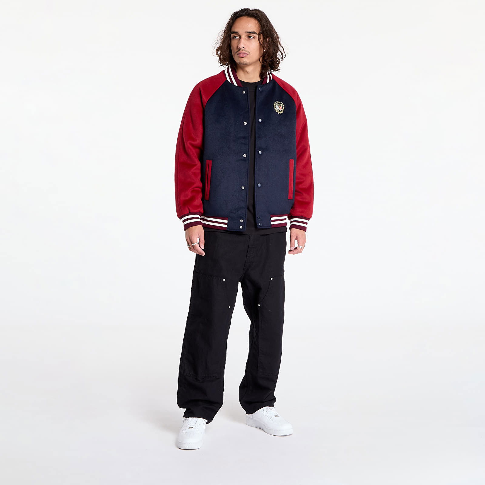 Wool Blend Crest Bomber Dark Night Navy/ Regatta Red