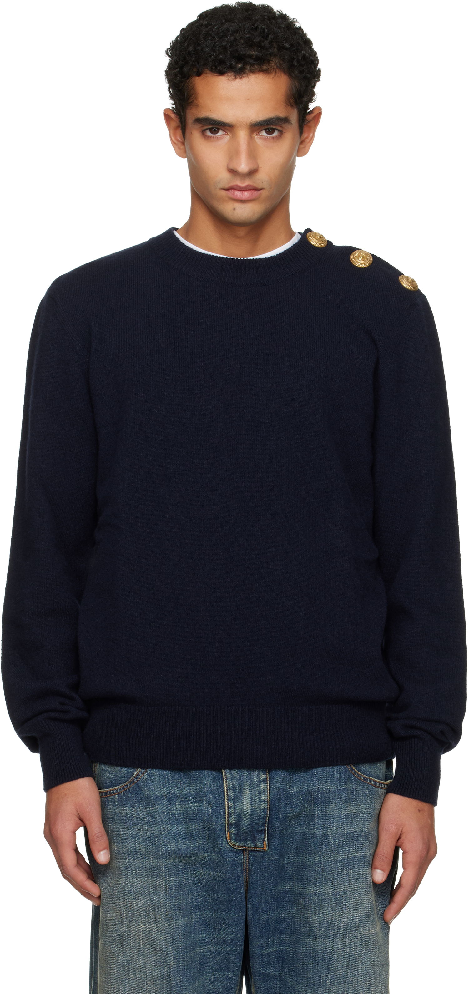 Sveter Balmain Eco-Cashmere Sweater Navy | FH1KD010KI87, 0