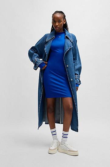 Šaty BOSS HUGO Bodycon Stretch Cotton Dress with Logo Badge Modrá | 50531138, 1