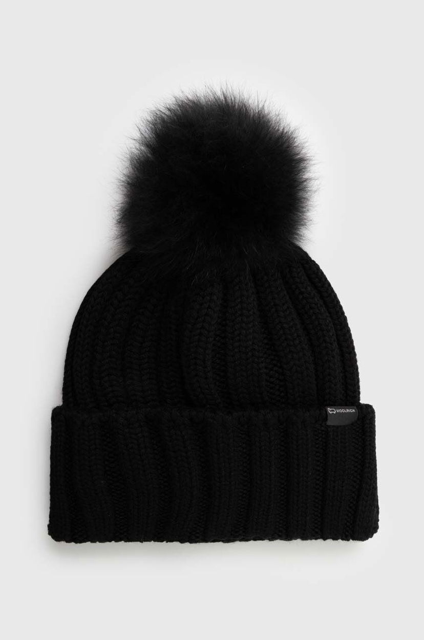 Kulicha WOOLRICH Wool Beanie with Pom-Pom Čierna | CFWWAC0163FRUF0428