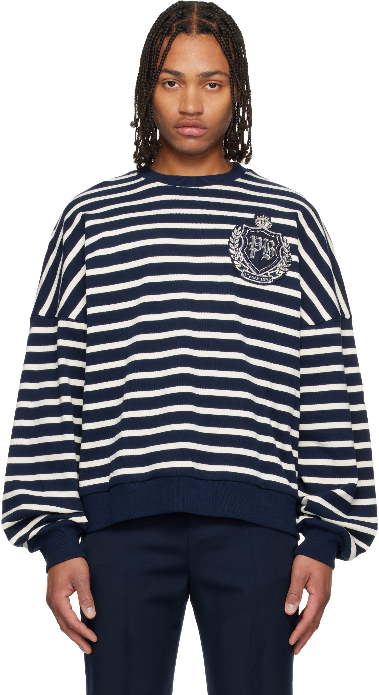Mikina Balmain Cotton College Emblem Breton Stripes Sweatshirt Rôznofarebný | FH0JS215PD26, 0