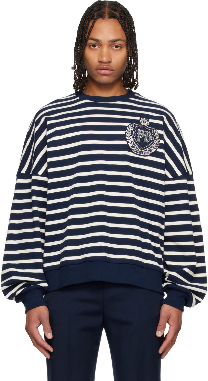 Mikina Balmain Cotton College Emblem Breton Stripes Sweatshirt Rôznofarebný | FH0JS215PD26
