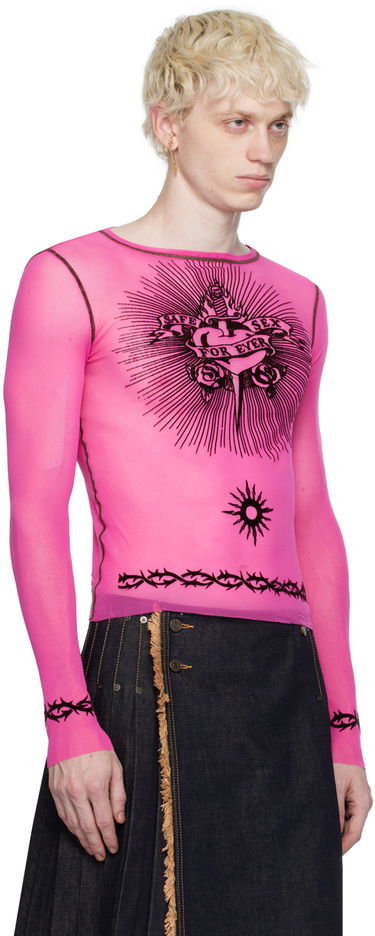 Tričko Jean Paul Gaultier Jean Paul Gaultier Flocked Mesh Long Sleeve T-Shirt Ružová | 23/15-U-TO119IT001-22, 3