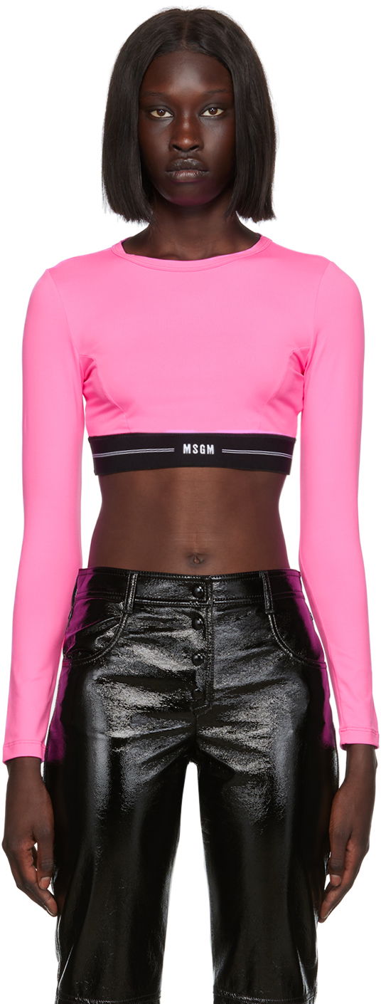 Crop Top MSGM MSGM Cropped Long Sleeve Top Ružová | 3341MDM91 227584, 0