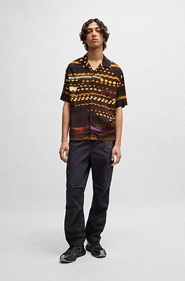 Košeľa BOSS HUGO x RB Oversized-Fit Racing-Print Shirt Čierna | 50543031, 1