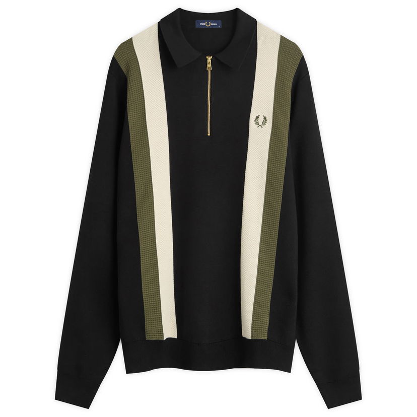 Polo tričko Fred Perry Fred Perry Textured Knitted Zip Polo Shirt, Size Large Čierna | K1354-102