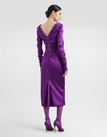 Šaty Dolce & Gabbana Dolce & Gabbana Stretch Satin Longuette Dress Fialová | F6DJFTFURHMF0571, 2