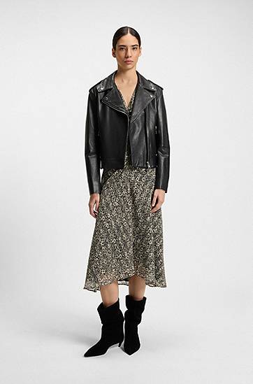 Bunda BOSS Grained Leather Jacket with Silver-Tone Trims Čierna | 50541769, 1
