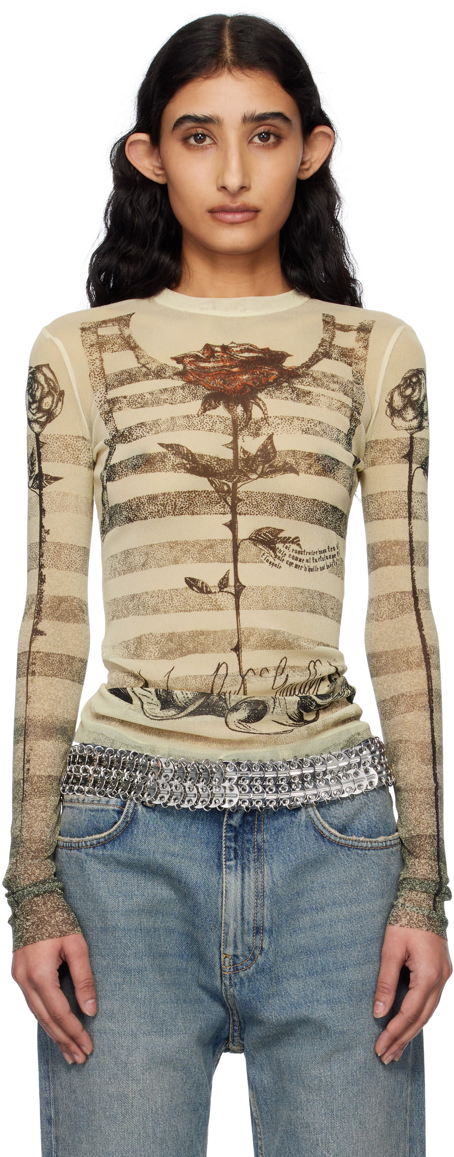Tričko Jean Paul Gaultier Jean Paul Gaultier Tattoo Marinière T-Shirt Béžová | 25/34-F-TO274-T585-030030, 0