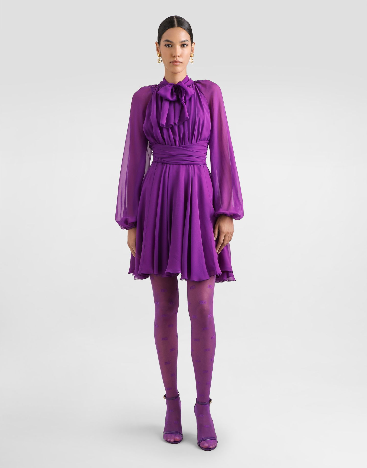 Šaty Dolce & Gabbana Dolce & Gabbana Draped Chiffon Mini Dress Fialová | F60AXTFU1ATF0571, 1