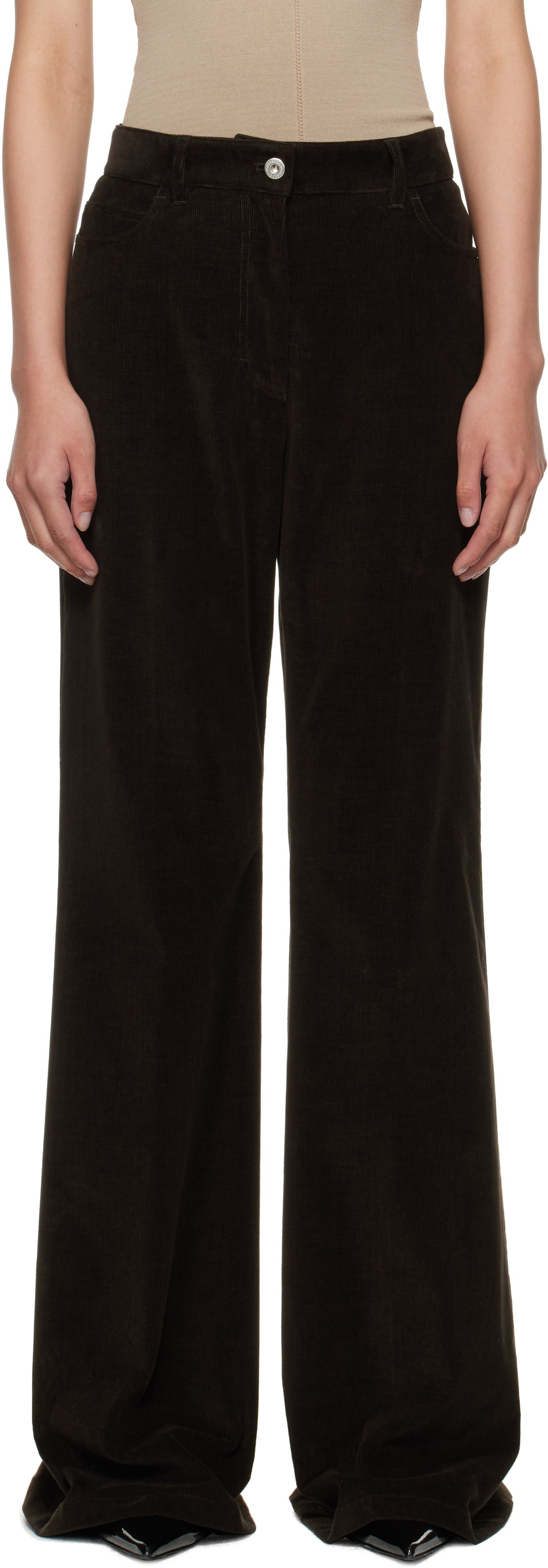Nohavice FERRAGAMO Ferragamo Flared Corduroy Trousers Hnedá | 785197, 0