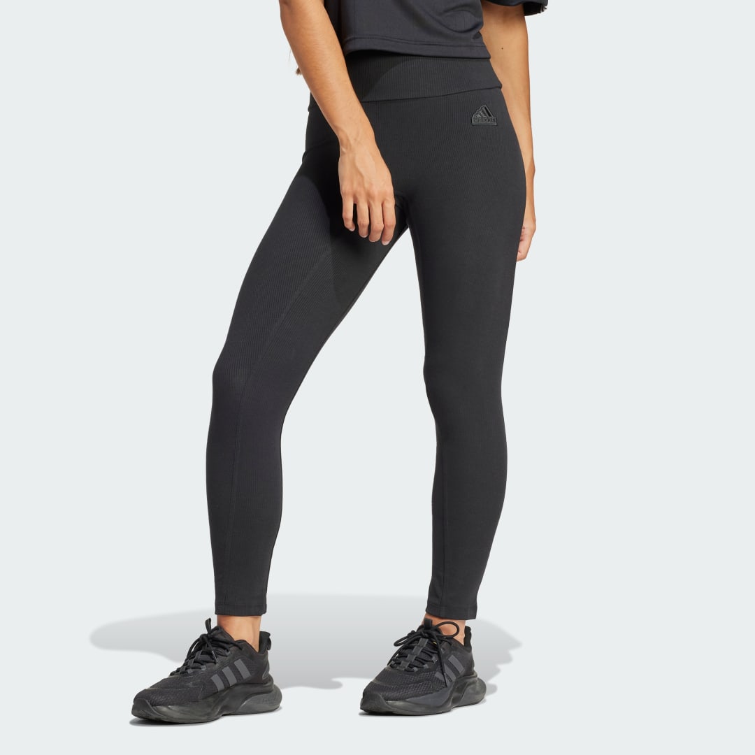 Legíny adidas Performance Sportswear Lounge Ribbed High-Waist 7/8 Leggings Čierna | IP2281, 1