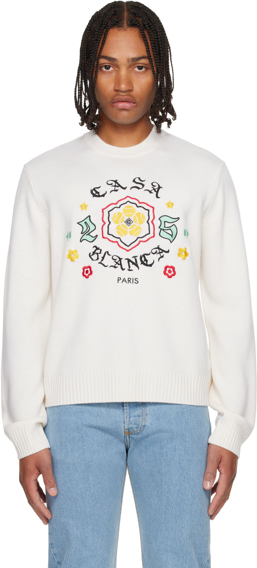 Sveter Casablanca Casablanca Emblem Merino Knit Crew Neck Sweater Biela | M-AW25-KW-1105-01