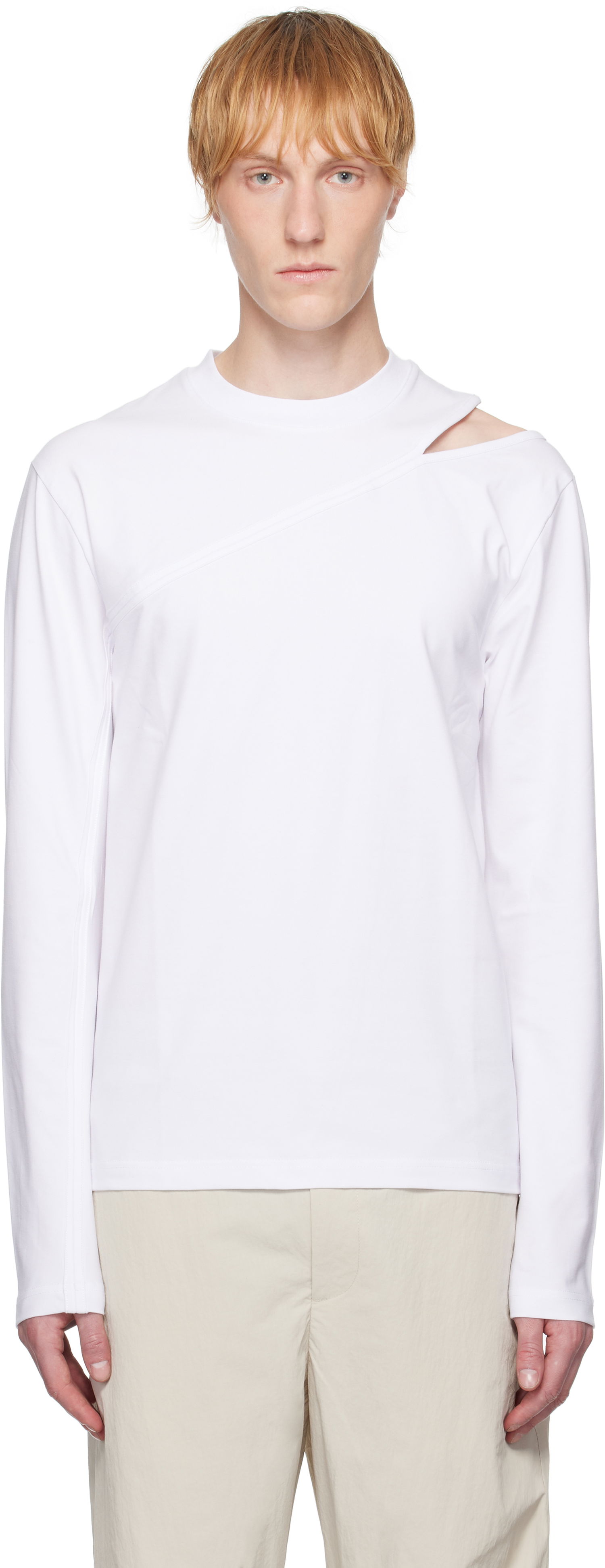 Tričko HELIOT EMIL HELIOT EMIL Pleistos Cutout Long Sleeve T-Shirt Biela | SS25_M_09_135_WHT02, 0