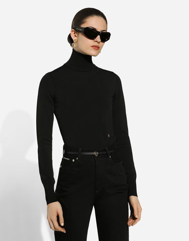 Sveter Dolce & Gabbana Dolce & Gabbana Viscose Turtle-Neck Sweater with Logo Čierna | FXW16TJFMFKN0000, 3