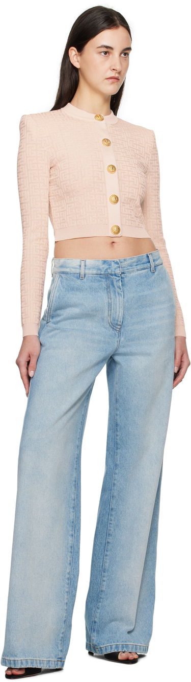 Sveter Balmain Balmain Labyrinth Knit Cropped Cardigan Ružová | EF1KL196KI02, 3