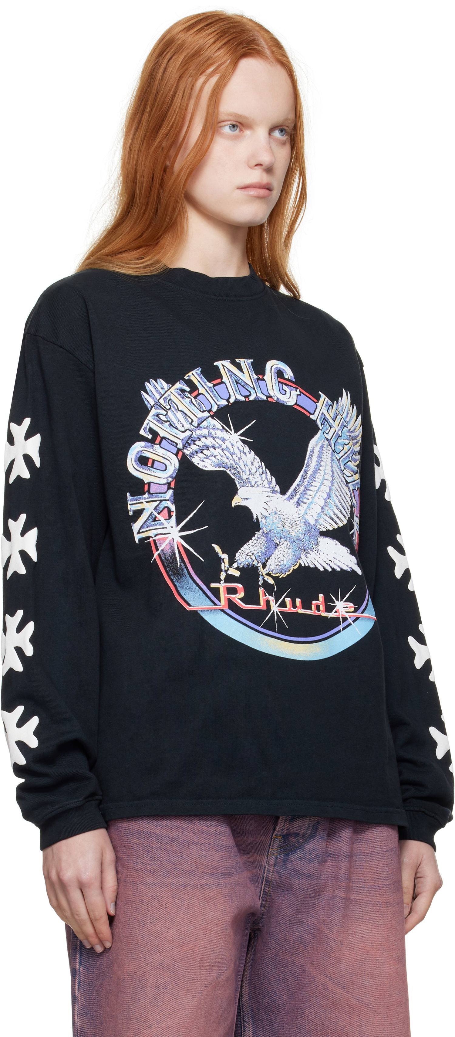 Tričko Rhude Rhude Notting Hill Eagle Graphic Long Sleeve T-Shirt Čierna | RHPF25TT14012, 1